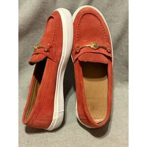 Coach Size 7 Red Leather Suede Loafers Moccasins Women’s Shoes